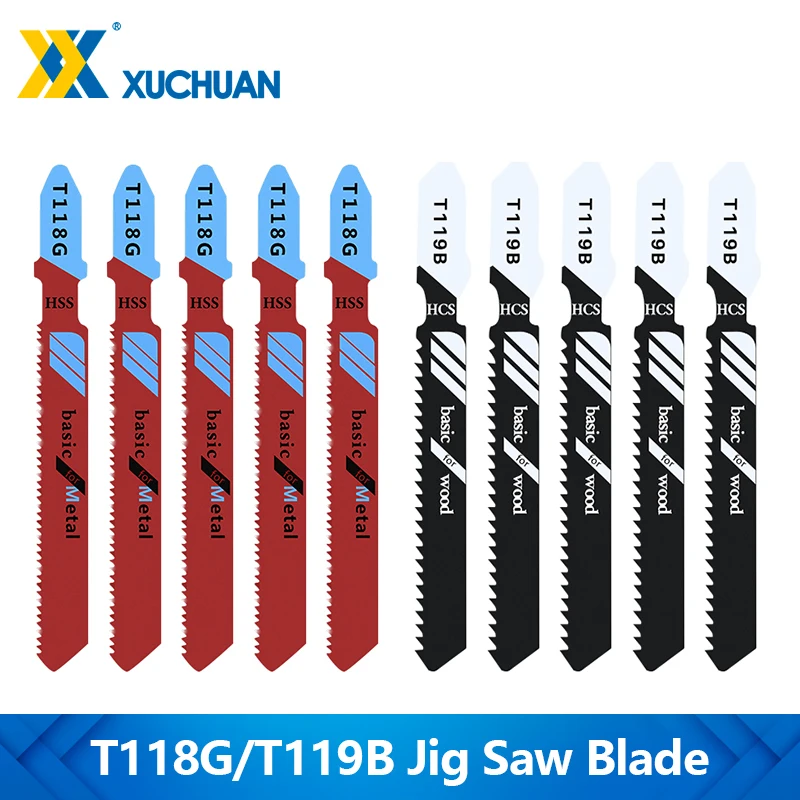 

XUCHUAN 5/10pcs HCS Jig Saw Blade T118G T119B T-Shank Cutting Blades For Fast Straight Cutting Wood Cutting Tool