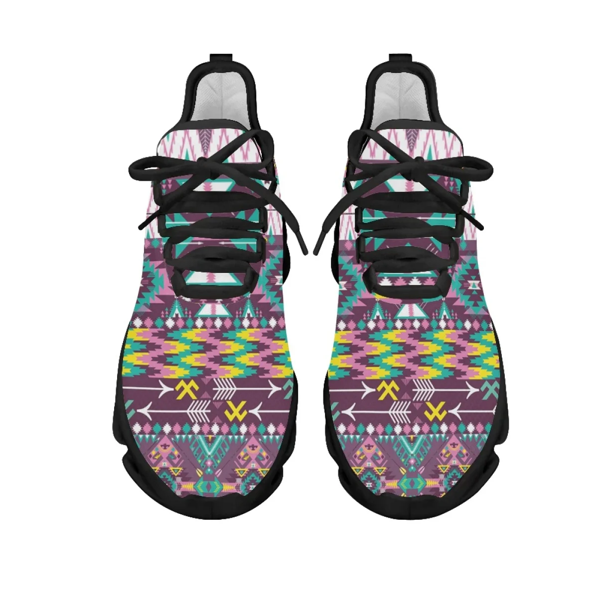 Colorful Tribal Aztec Cartoon Pattern Non-slip Flats for Women Mesh Shock Absorbing Running Shoes Outdoor Work Walking Footwear