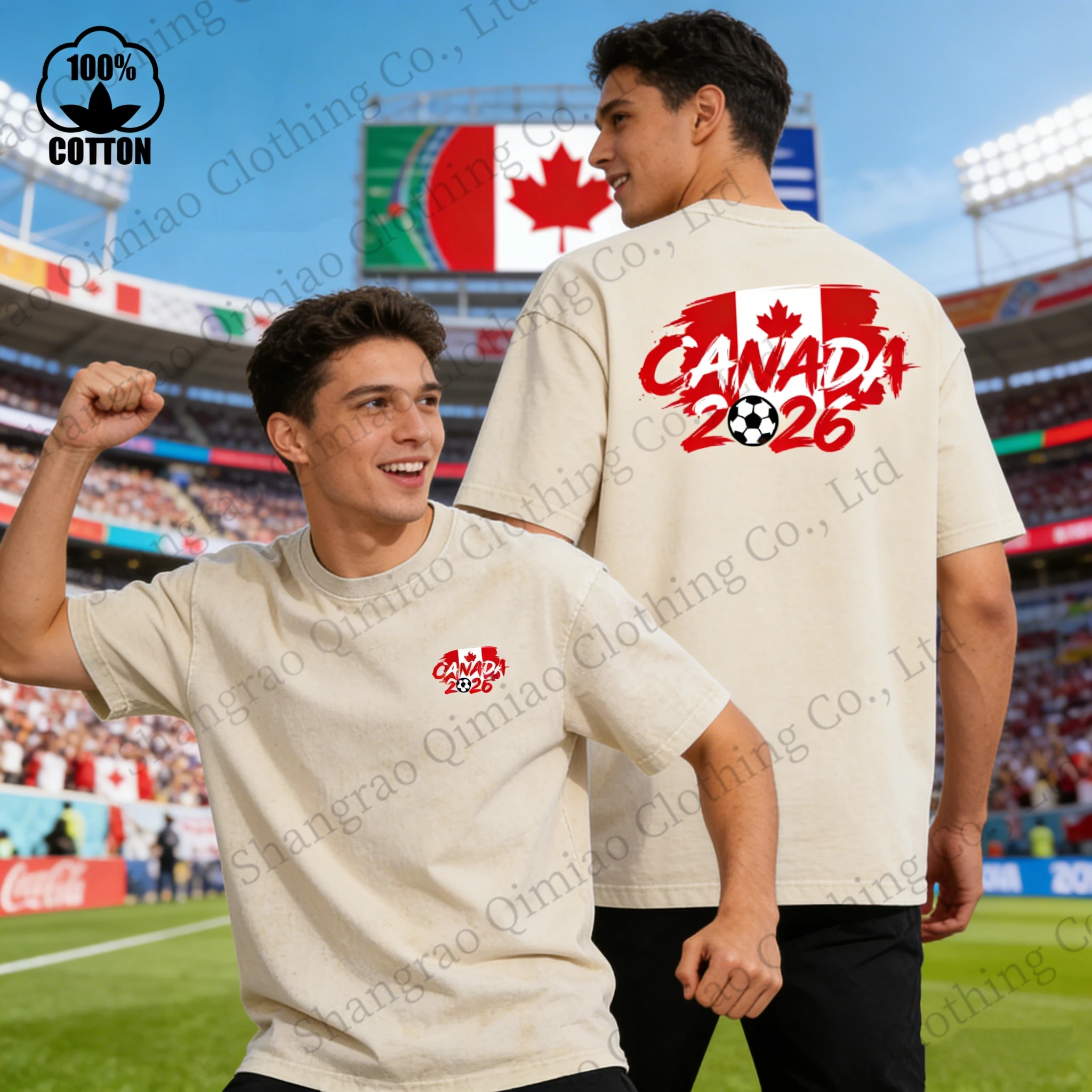 

2026 North America Football Game Canada Fan T-Shirt Vintage Washed 100% Cotton Short Sleeve Tee Men Women Casual Graphic Top