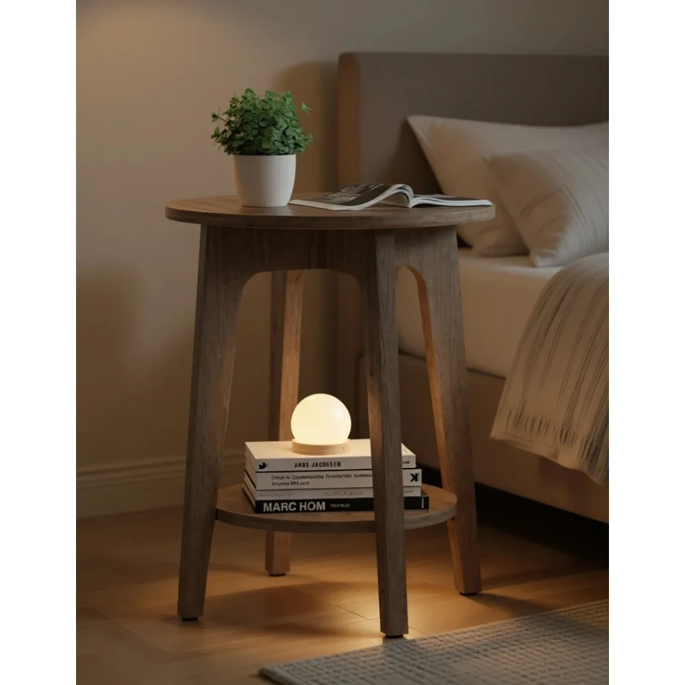 

Двухуровневый маленький круглый приставной столик-тумбочка с коническими ножками, изогнутым дизайном, компактный, для гостиной и спальни, цвет серо-бежевый