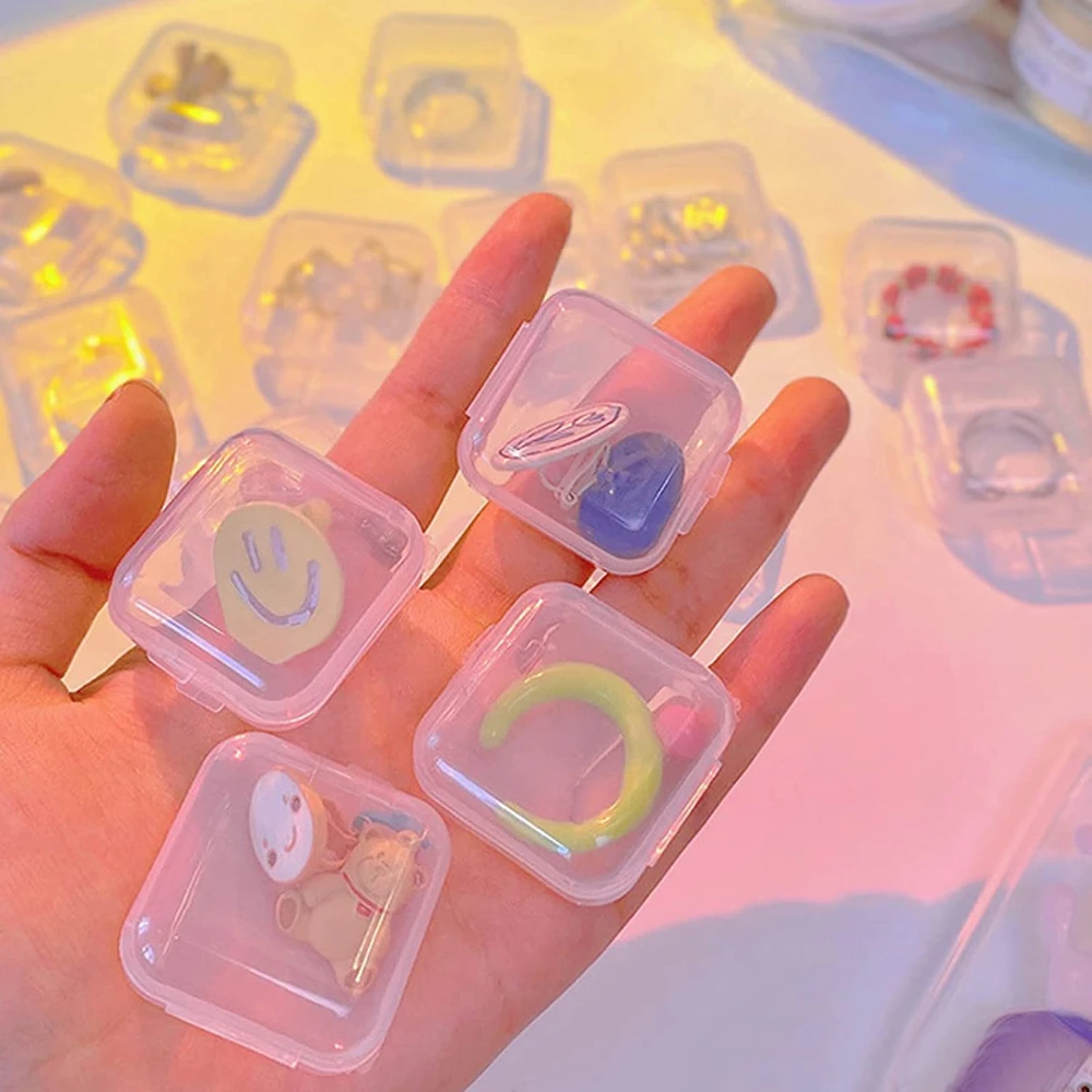 5/10/20pcs Mini Plastic Square Storage Containers Box Hinged Lid Clear Jewelry Earrings Rings Portable Pill Storage Case Boxes