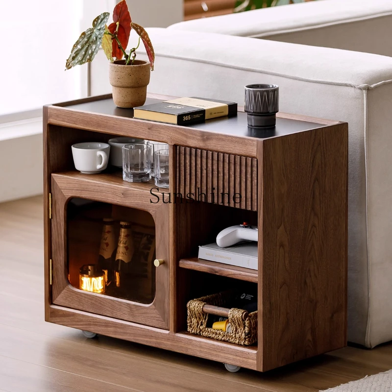

North American small apartment living room sofa side cabinet rack can be moved by cart