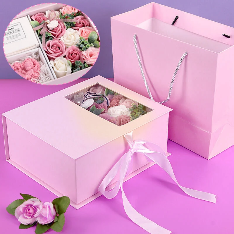 Caja de regalo de flores de jabón, Día de San Valentín, día de la madre eterno, regalos de cumpleaños, flores rosas artificiales, decoración de fiesta de boda