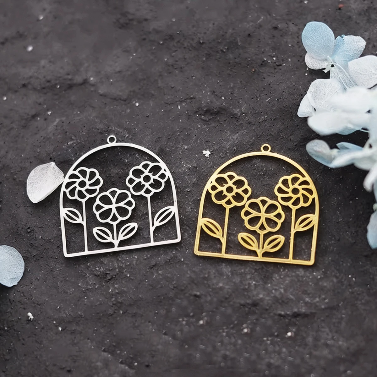 3pcs Arch Window Flower Charms Stainless Steel Line Art Floral Pendant for DIY Jewelry Making Necklace Earrings Handmade Craft