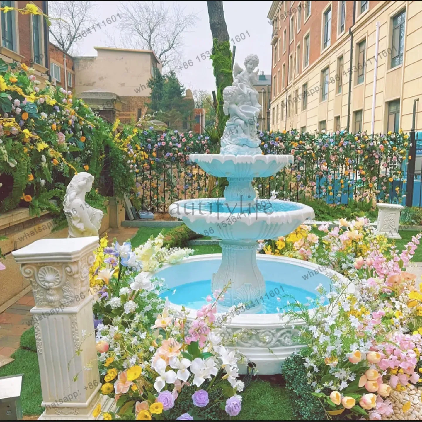 YJ European Courtyard Water Fountain Wedding Wishing Well Garden Fish Pond Outdoor Decorative Ornament