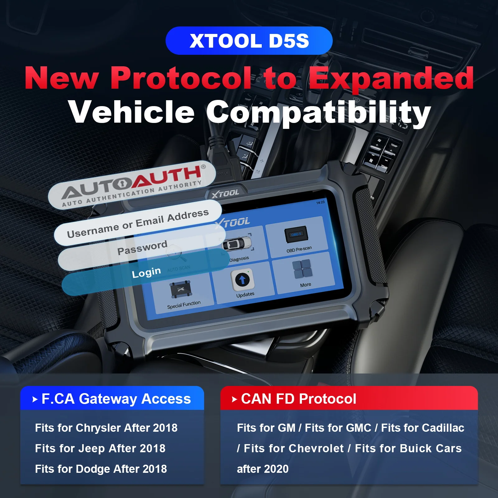 XTOOL D5S OBD2 Professional Auto Diagnostic Tool with15 Reset CAN FD & FCA Diagnostic Scan Tool of PCM/TCM/ABS/SRS/EPB 5 System