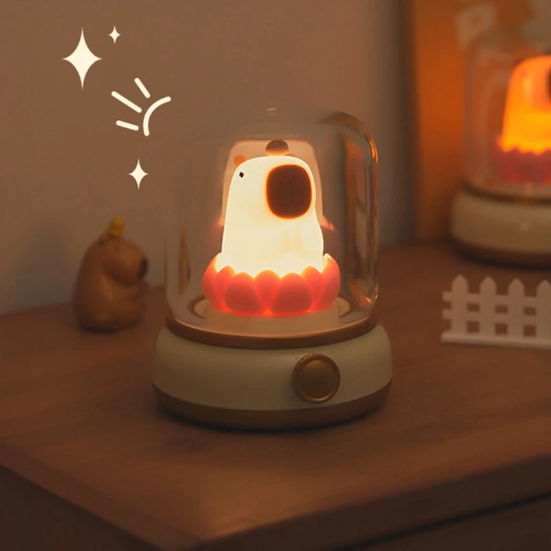 AB09-โชคดี Lotus Capybara โคมไฟการ์ตูนสร้างสรรค์ Capibala Night Light สาวของขวัญวันเกิด Night Light