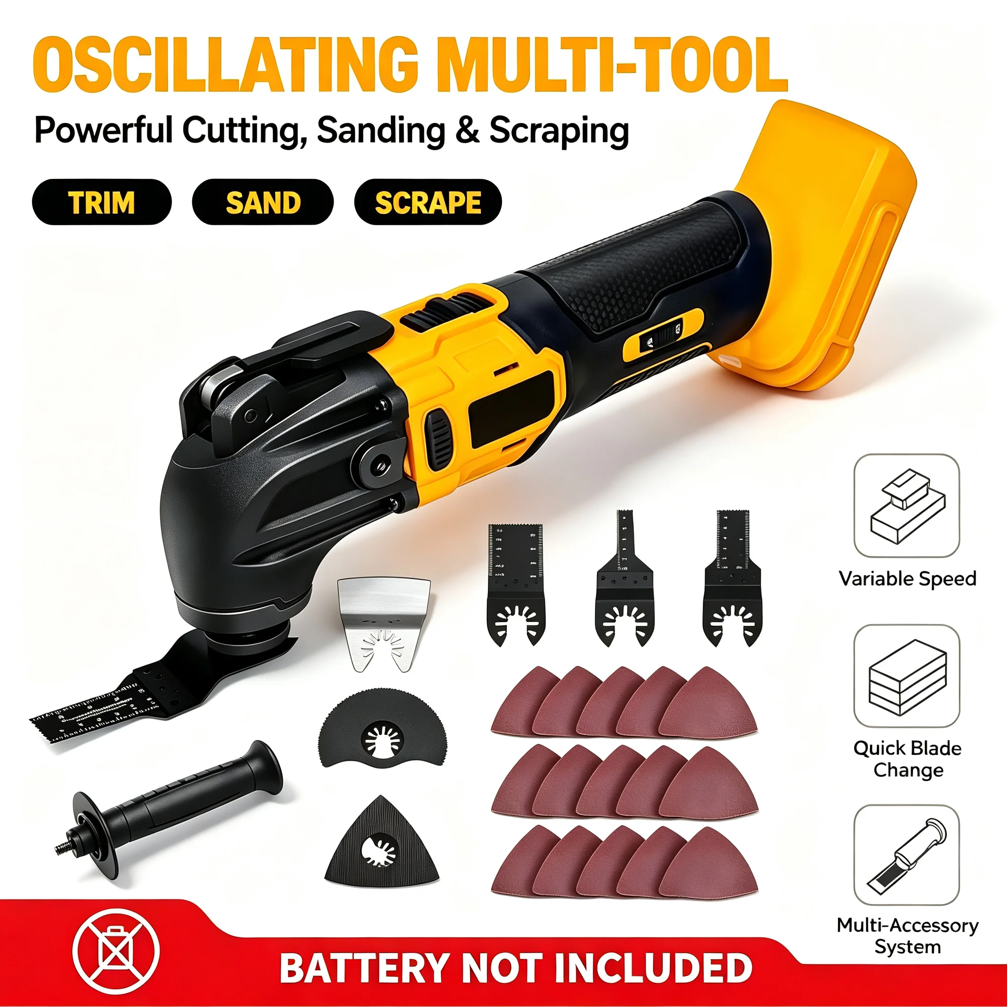 20V Cordless Oscillating Multi Tool, Multifunctional Lithium Electric Trimmer Cutter, Handheld Cutting & Sanding Machine, Compatible with 6.0AH Battery, Battery Not Included