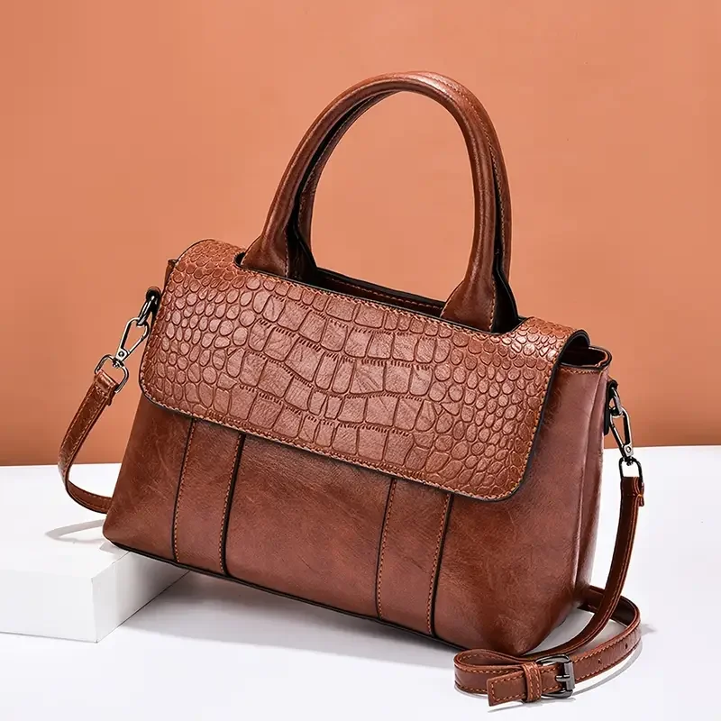 

Embossed Flap Hand Purse, Women's Elegant Faux Leather Crossbody Bag With Removable Strap