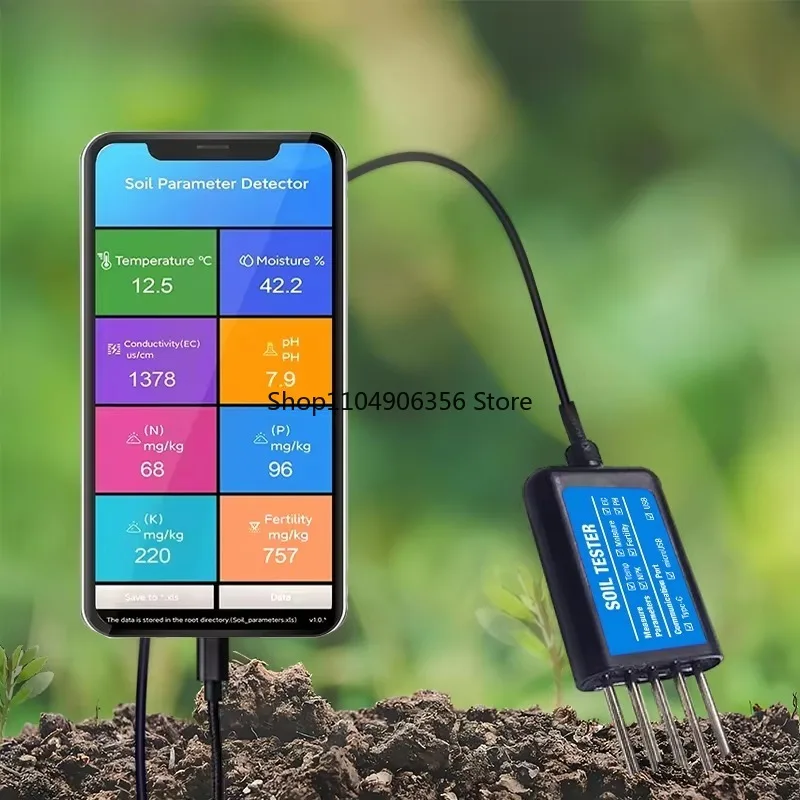 

Professional 8-in-1 Soil Tester Temperature and Moisture EC PH NPK Soil Sensor Portable Agricultural Universal Serial Bus