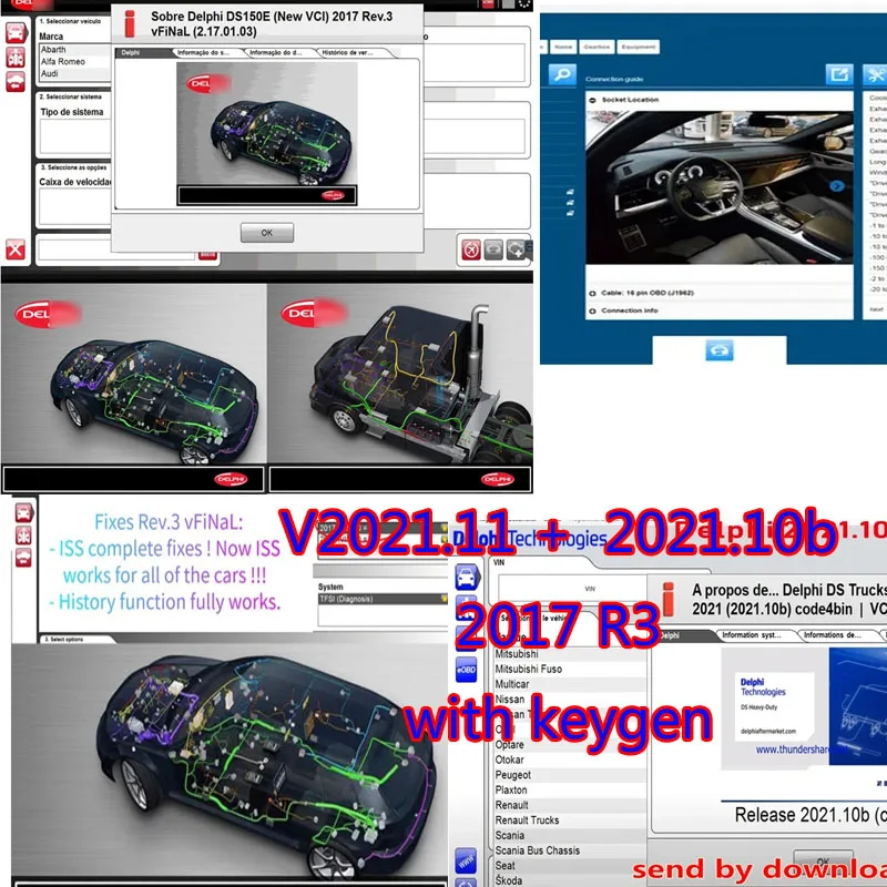 NewesDelphi 2017 R3 software link and install video Delphi 2021.10b with keygen Suitable for ds150e  automotive diagnostic tool