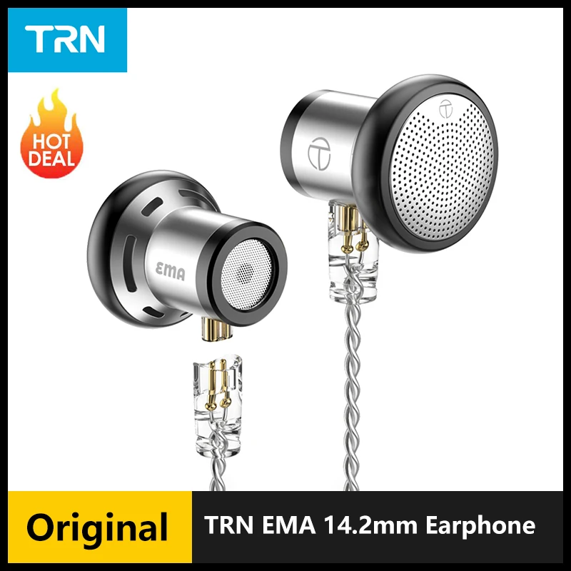 

New TRN EMA 14.2mm Dynamic Driver In Ear Earphone Bass Metal Flat Head Plug Earburd Replaceable Headset T350 MT4 2023 news