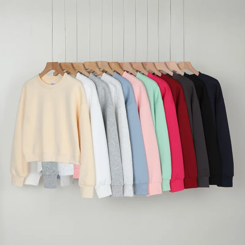 Girl Autumn Winter Loose Sweatshirt Women Student Short Round-neck Pullover Lady Drop-shoulder Top Woman Casual Sports Outerwear