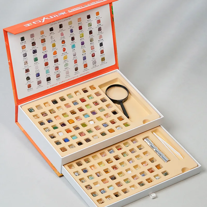 

Gem Player 126 Natural Crystal Rough Stone Rolling Stone Set Specimen Gift Box Cartoon Toy Learning Ornaments