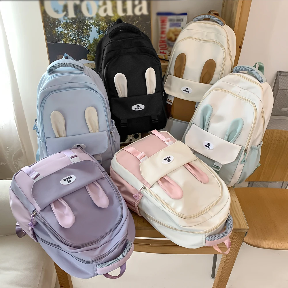 Cute rabbit backpack for girls, junior high school students, high school students, student schoolbags, k-style ins lightweight and versatile