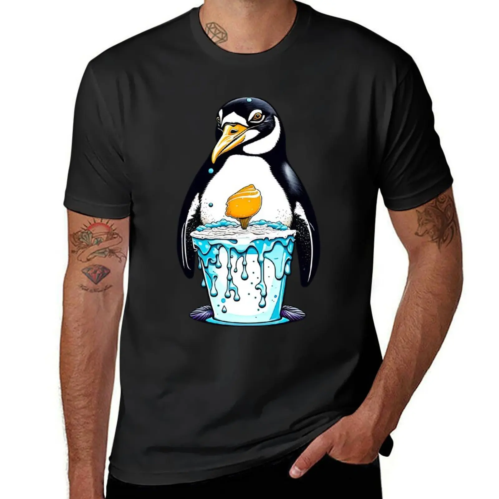 Ice Cream Penguin T-Shirt boys animal print customs plus size tops anime mens big and tall t shirts