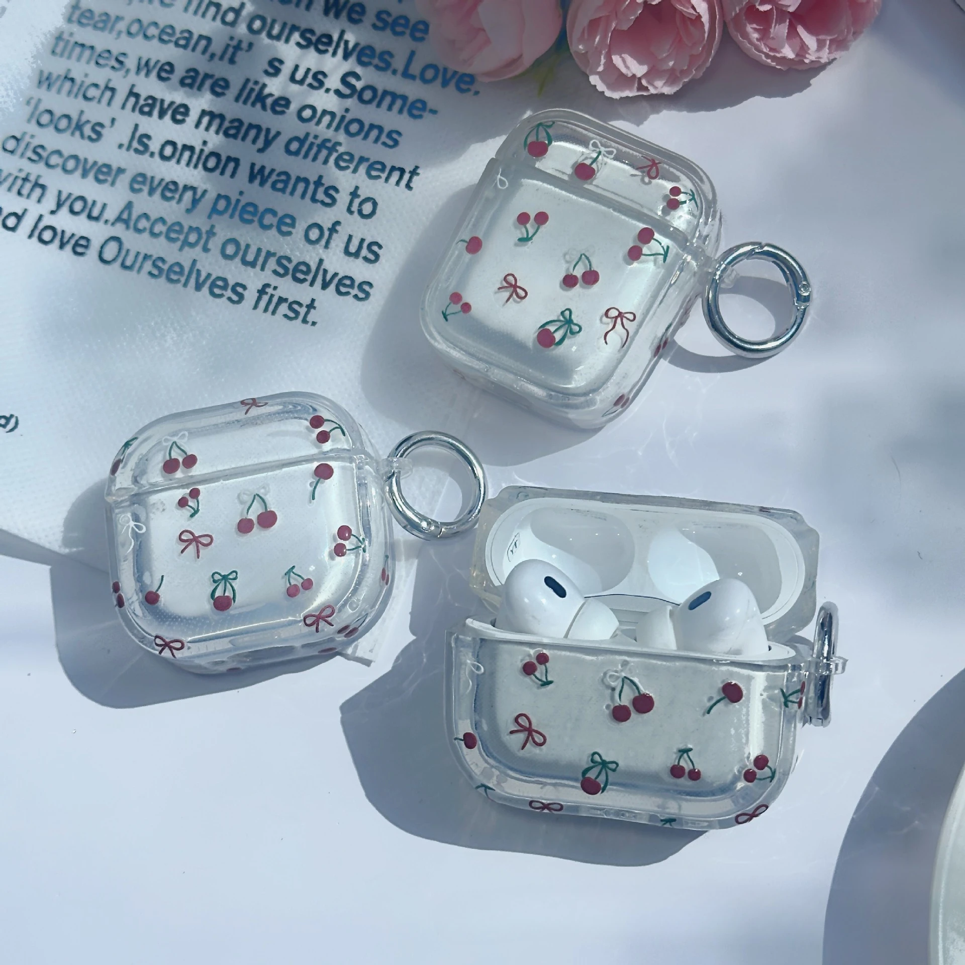 Applicable for AirPods Pro2 Bluetooth headset case Cute bow cherry 2/3/4/generation case