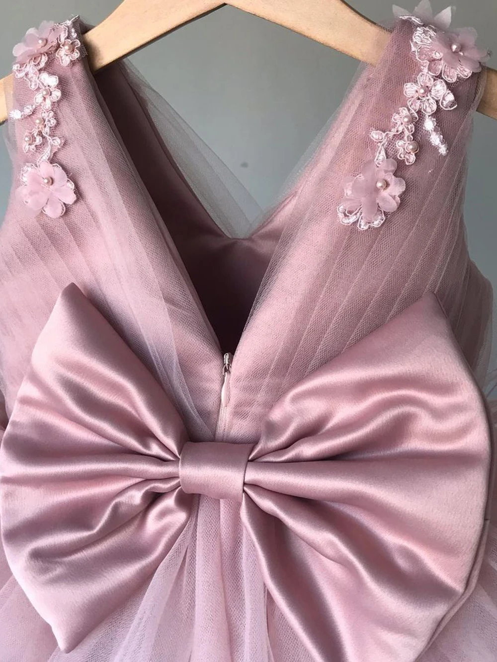 Robe de demoiselle d'honneur rose avec nœud, appliques, tulle, fibre gonflée, robes de première communion princesse, fête d'anniversaire, boule, quoi que ce soit