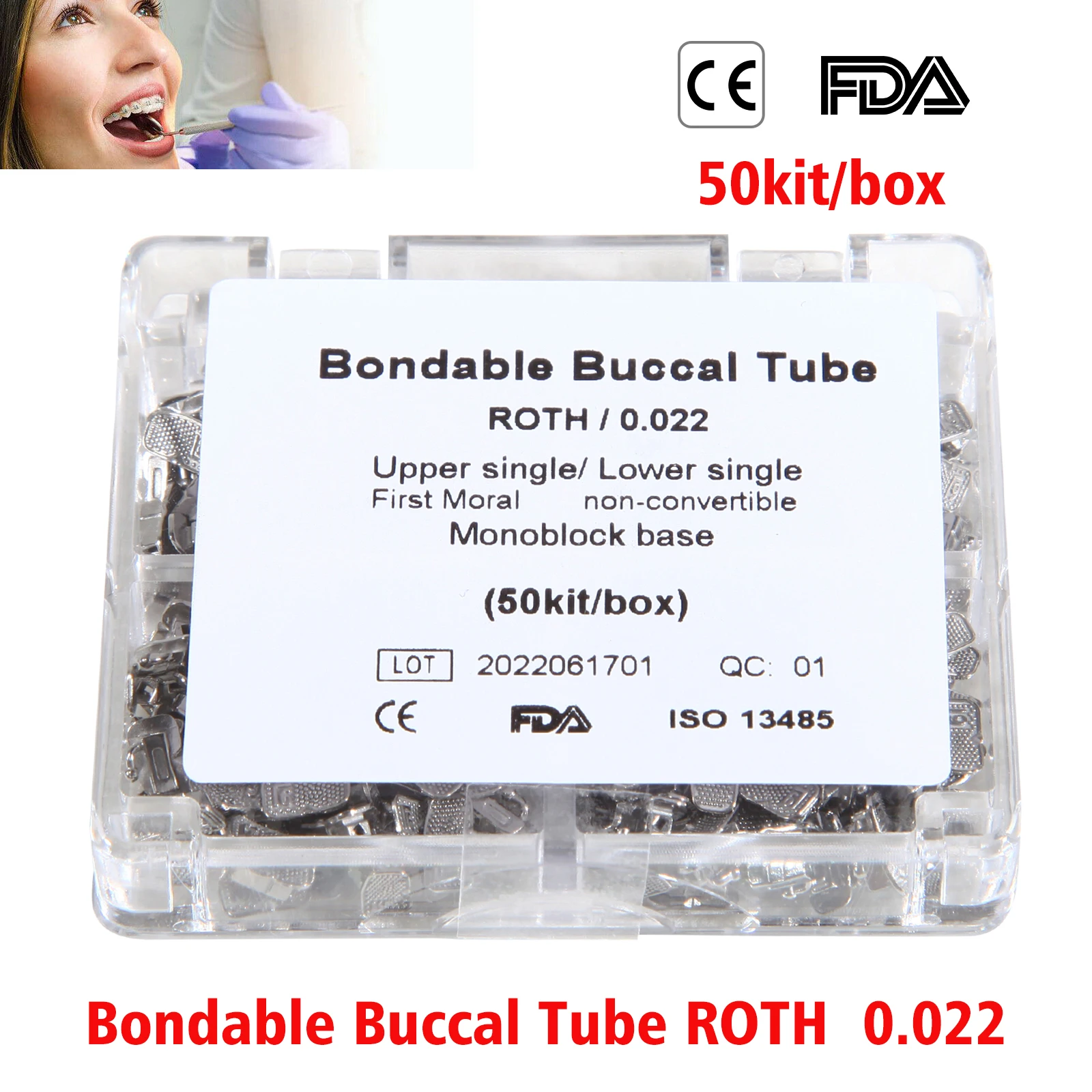 

50sets /box Dental Orthodontics Bondable Monoblock Non-Convertible Single Roth 022 Buccal Tube Upper /Lower single first molar