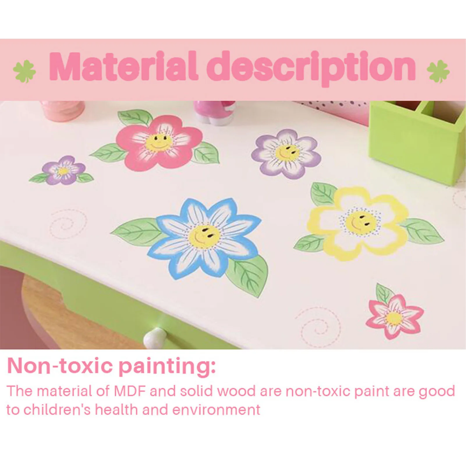 

Набор стульев для детского туалетного столика для макияжа — цветочный сказочный дизайн, деревянный с зеркальным ящиком, емкостью 300 фунтов для домашнего использования