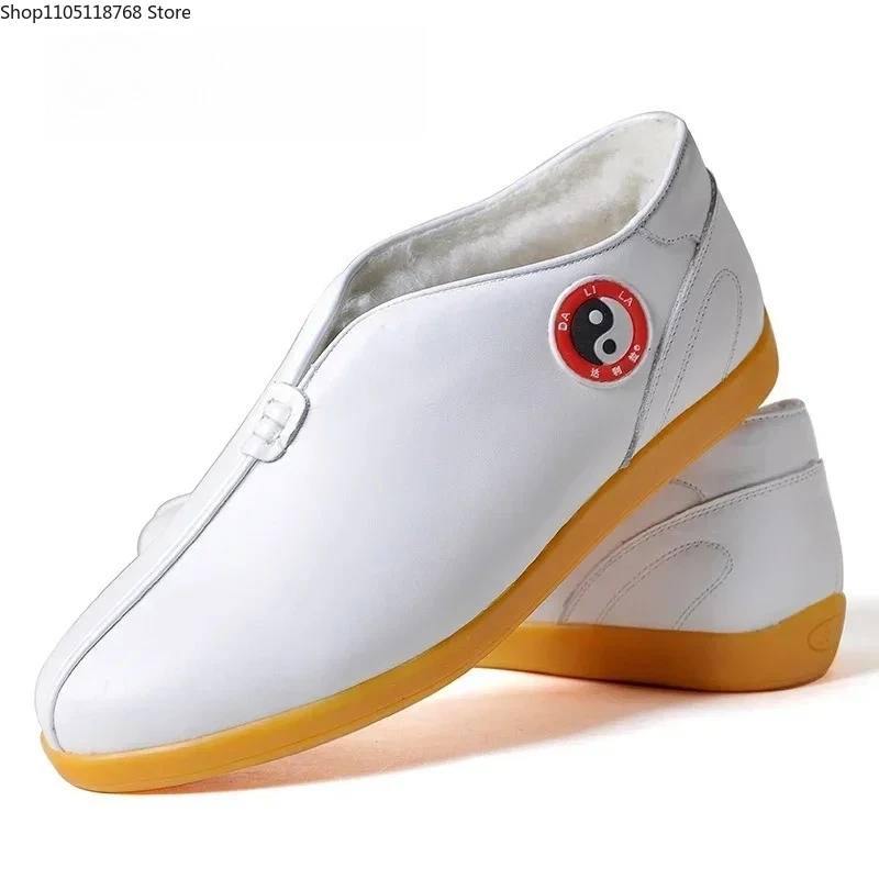 Winter Thicken Genuine Leather Kung Fu Tai Chi Shoes Martial Art Shoes Cowhide Cowhide Tendon Bottom