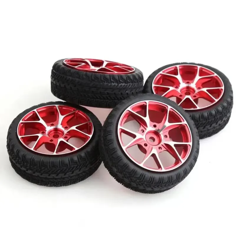 PigRC 4PCS 52mm Metal Wheel Rim Hub Rubber Tire For 1/10 On-road Racing Drift Touring HSP 94123 94122 TAMIYA TT01 TT02 SAKURA D5