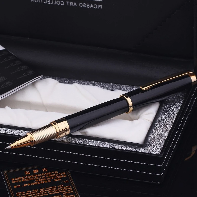 Picasso Pimio 918 Dreamy Polka Shining Black Roller Ball Pen Gold Trim Refillable Ink Pen Luxurious Writing Gift Pen Set