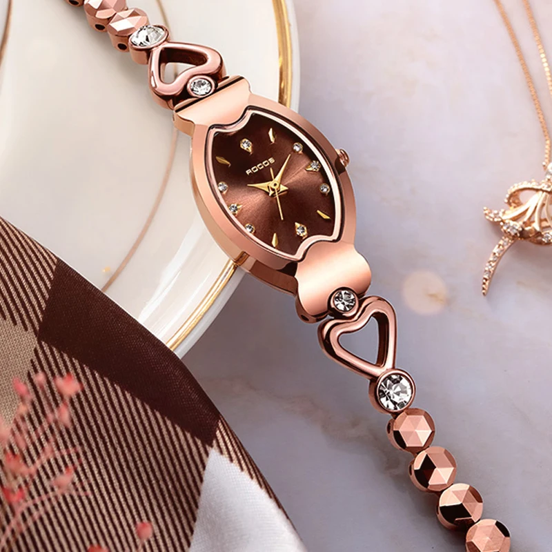 ROCOS Women's Quartz Watch,Oval Dial With Openwork Heart Shaped Stra,An Elegant Women's Watch for Everyday Wear And Parties