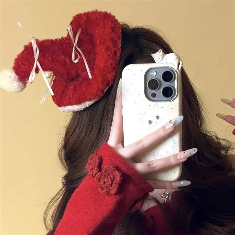 1-teiliges Haarspangen-Weihnachtsoutfit für Damen, niedlich, lustig, süß, Kawaii, Plüsch, Weihnachtsmütze, Haarspangen, hochwertiger Haarschmuck