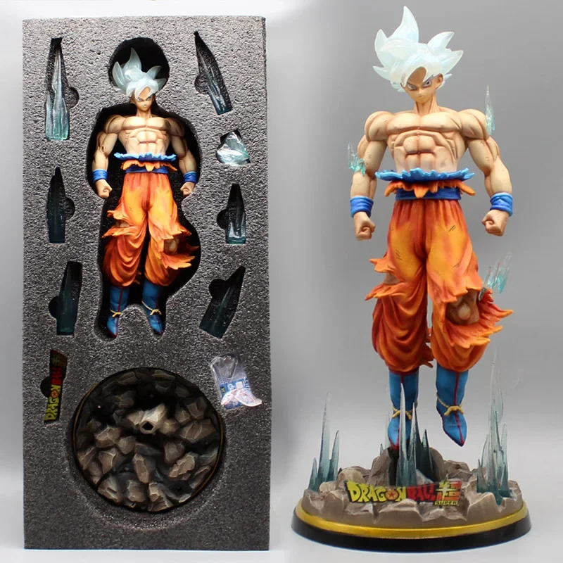 32 centimetri Dragon Ball Goku Figure GK Migatte No Gokui Son Goku Dio Bianco Action Figure LED Anime PVC Statua Da Collezione Modello Giocattoli