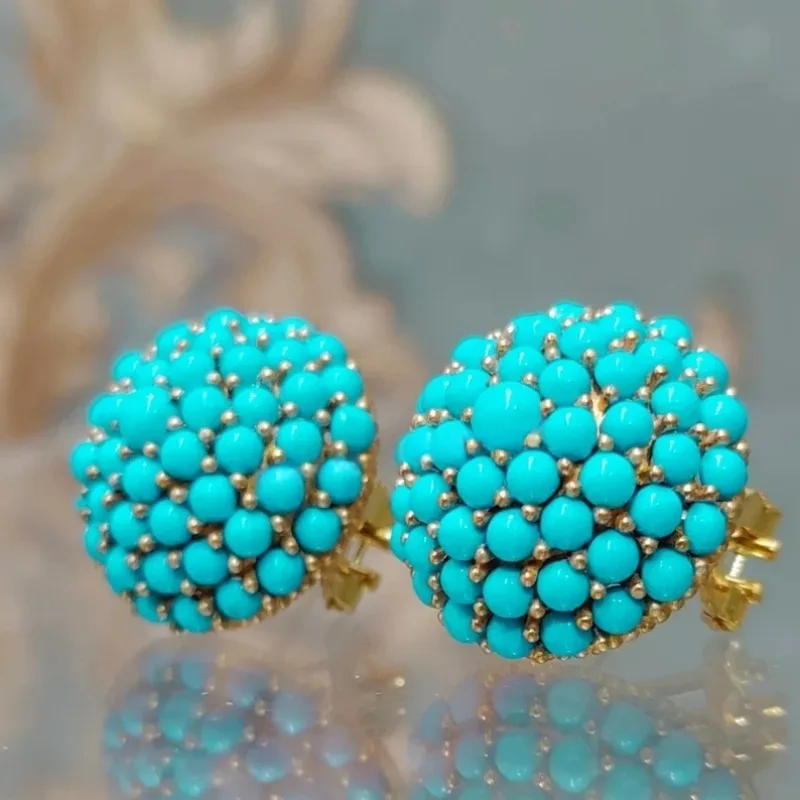 Vintage-Ohrstecker in Blumenform aus synthetischem Türkis für Damen, eleganter Hofstil, goldfarbene Ohrringe, Modeschmuck