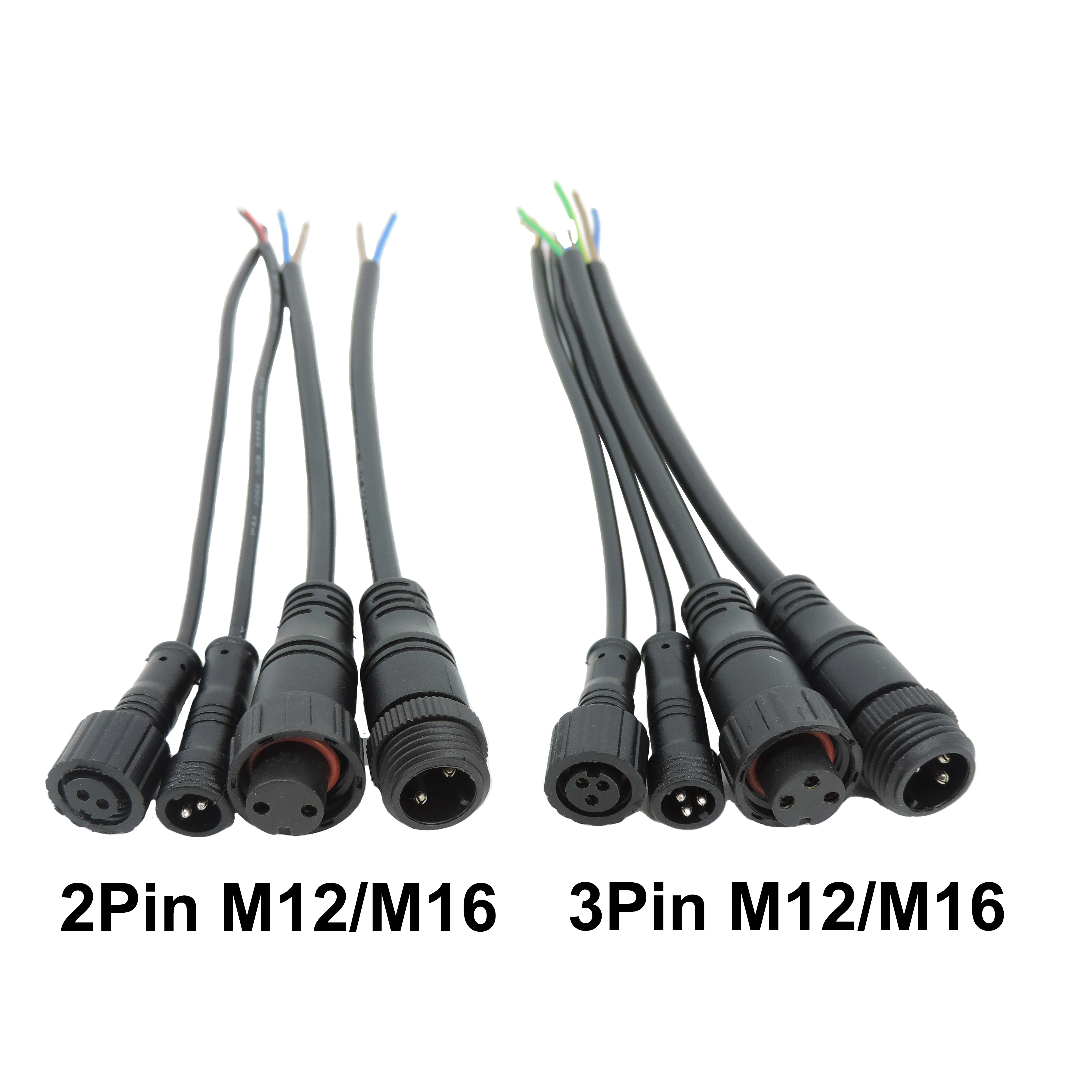 2 دبوس 3pin الأساسية تيار مستمر ذكر أنثى جاك الجوز IP65 كابل M12 M16 في الهواء الطلق مقاوم للماء موصل إمداد الطاقة التوصيل ل LED قطاع الضوء