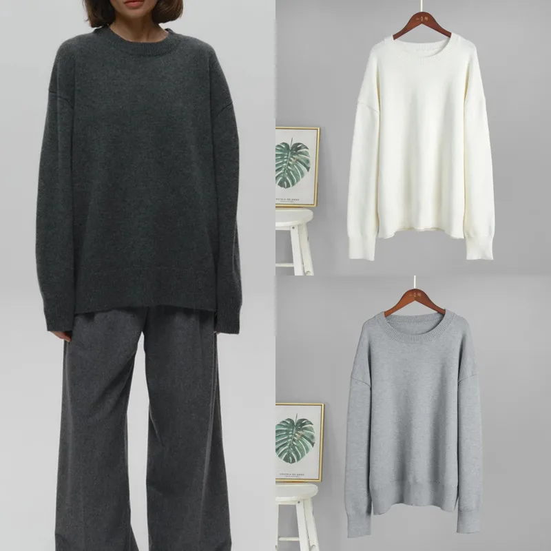 

Women's Oversized O-Neck Sweater Autumn Winter Thick Loose Pullover Casual Knitwear New Solid Color Warm Jumper Basic Daily Wear