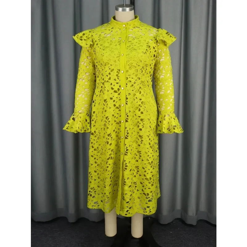 Women Lace Two Pieces Set Long Flare Sleeves Coat with Spaghetti Strap Dress Elegant Suit Female Office Ladies Workwear Date Out