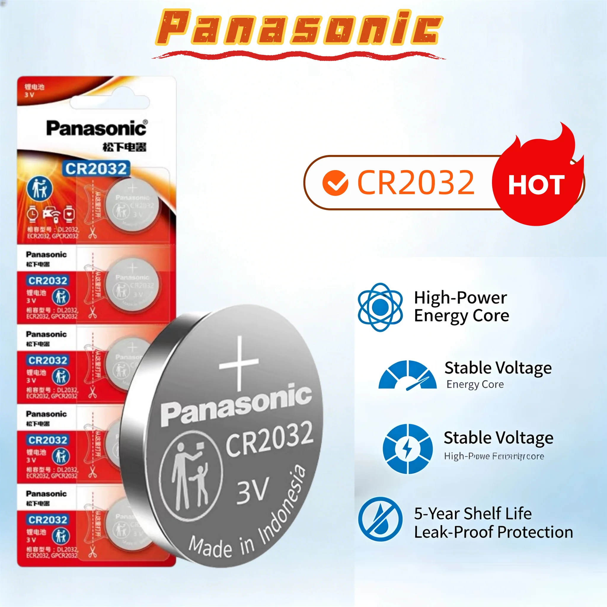 Panasonic CR2032 3V Button Cell Battery 5-100PCS For Hearing Aid, Glucose Monitor, LED Light, Calculator Household Electronic