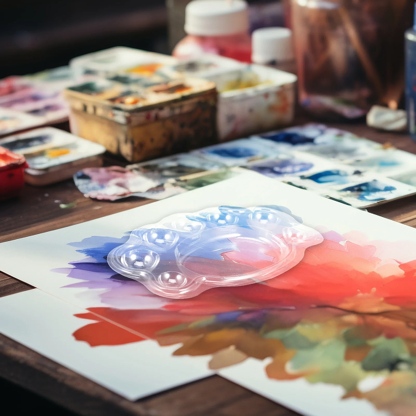 

60Pcs Disposable Paint Palettes Transparent Plastic One-Time Use Watercolor Mixing Tray Portable Art Supplies Kids Painting