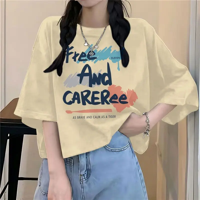 

Women Summer Casual Simplicity All-match O-neck Letter Short Sleeve Tshirt Women Clothes Elegant Fashion Temperament Loose Tops