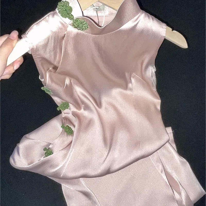 

New Chinese Style Retro Chic Pink Improved Cheongsam Dress