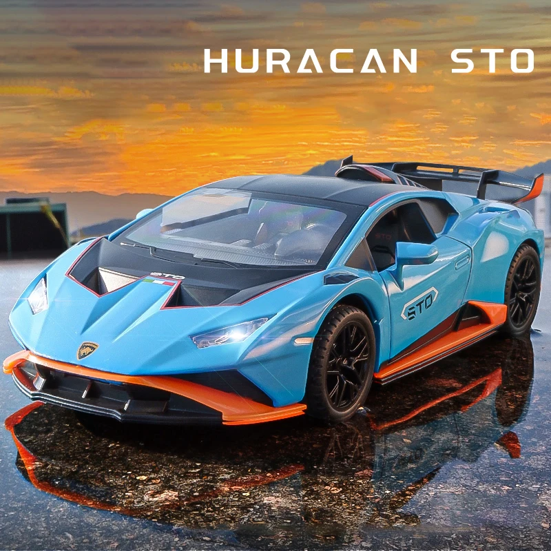 1:24 Lambos Huracan STO Alloy Sports Car Model Diecast Sound Super Racing Lifting Tail Hot Car Wheel For Children Gifts