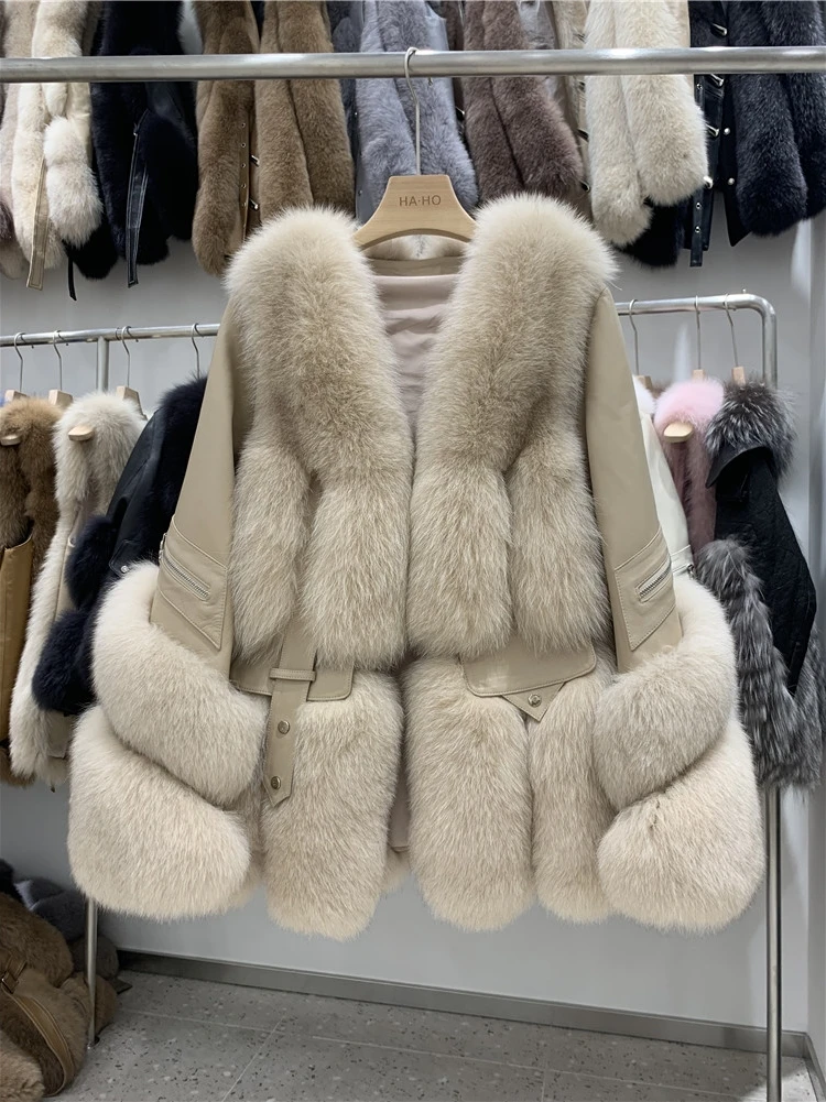 2023 Autumn Winter Women Real Natural Fox Fur Coat Geniune Leather Duck Down Jacket Luxury Thick Warm Female Coat Outwear