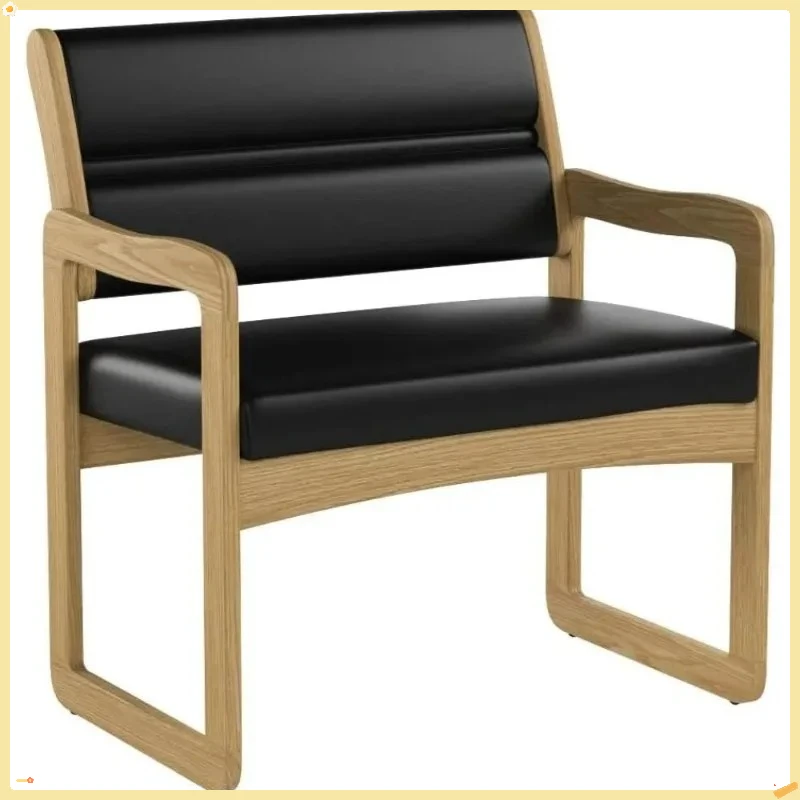 Cadeira para convidados resistente, base de trenó de madeira maciça com design de carvalho médio