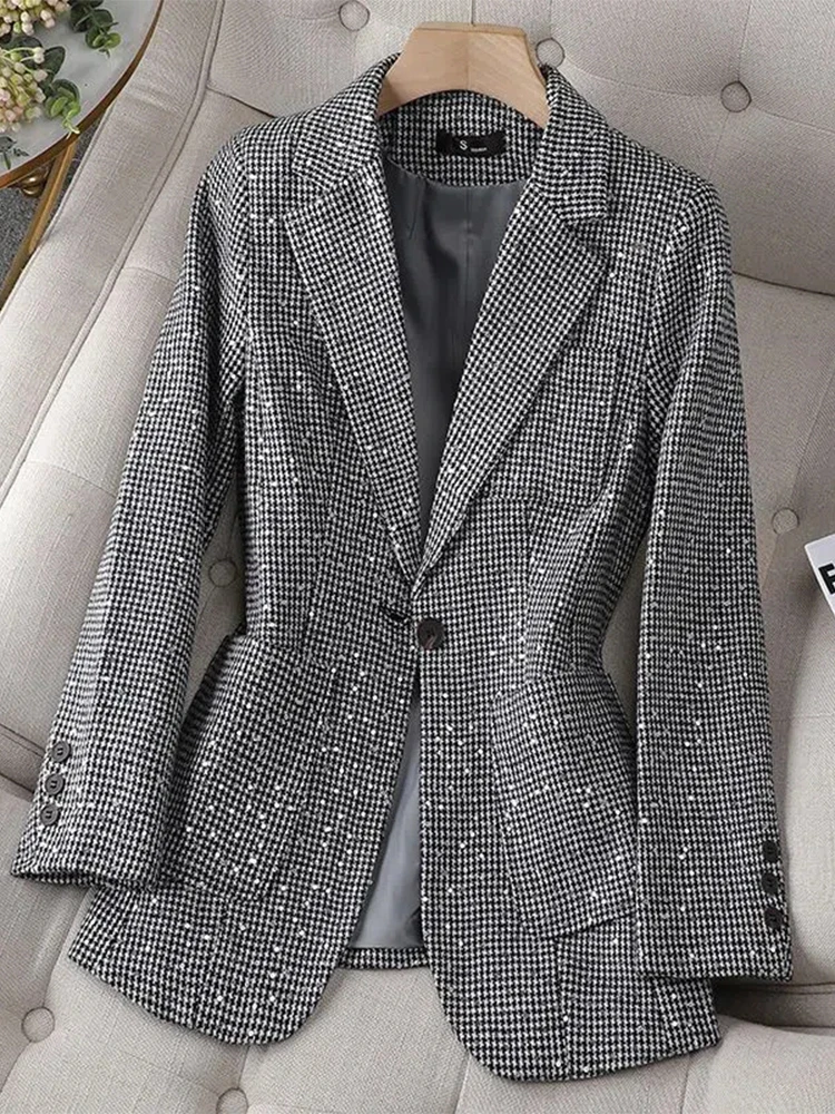 Blazer Vintage de celosía para mujer, traje de dos piezas, Mini pantalones cortos informales de cintura alta, primavera y otoño, 2024