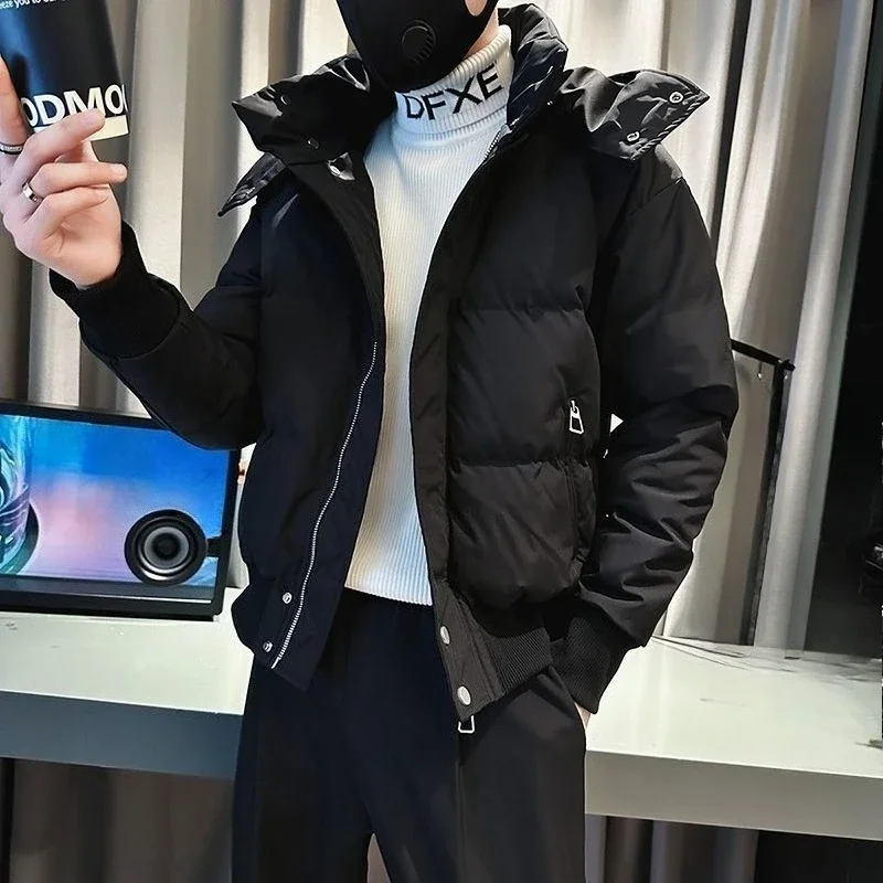 Heavy Duty Men's Cotton Padded Coat 2025 Trendy Hooded Jacket with Detachable Hood Zipper Closure