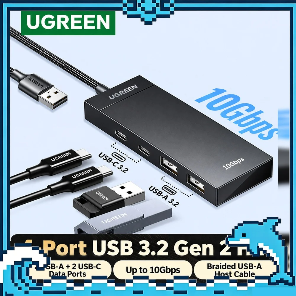 UGREEN CM806 35894 USB-A 3.2 Gen 2 10Gbps 4-Port Hub, 2 USB-A + 2 USB-C Data Ports, USB-C Power Input