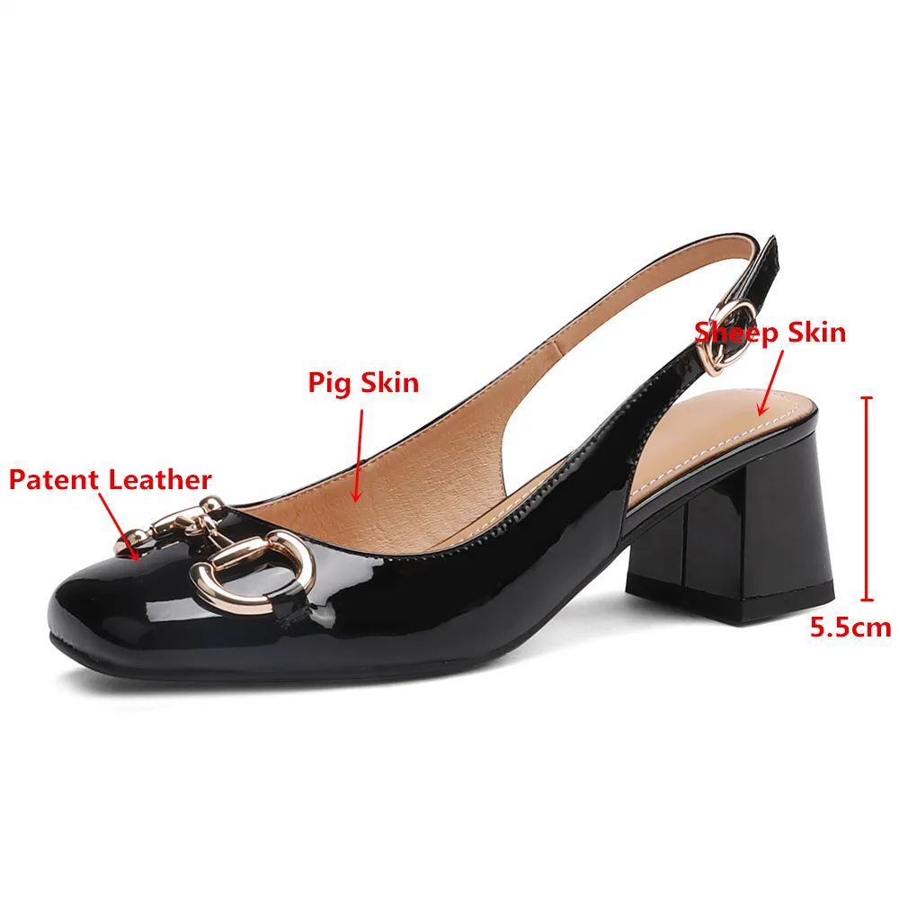 MILI-MIYA Classic Metal Buckle Women Patent Leather Pumps Round Toe Thick Heels Slip On Plus Size 34-43 Spring Autumn Shoes