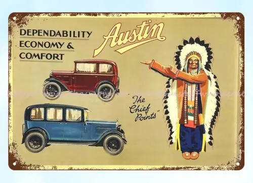 AUSTIN MOTORCARS DEALERSHIP car truck man cave automotive metal tin sign