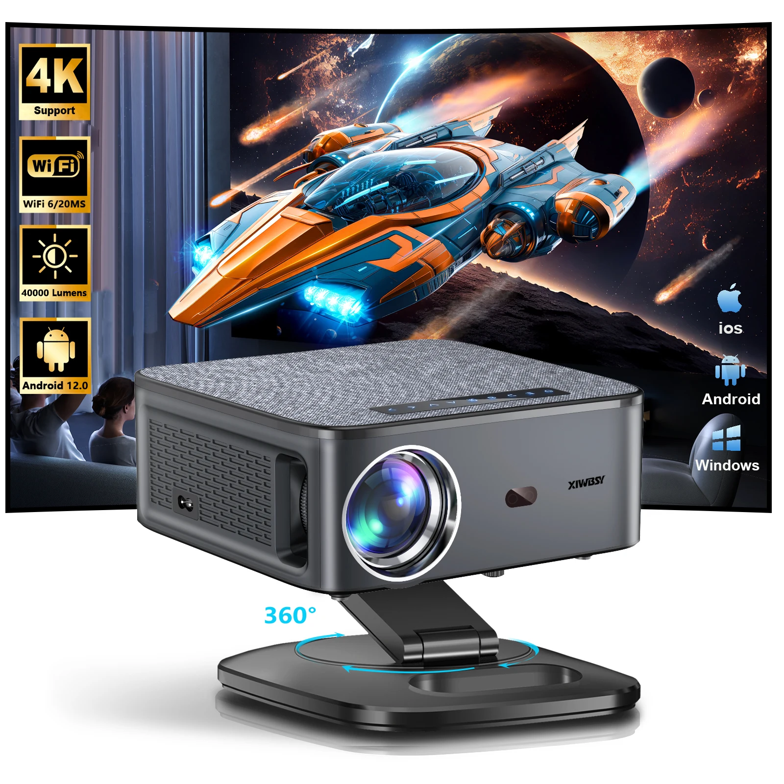 Image of XIWBSY 2025 T08 Proiettore Proiettore Android da 40000 lumen Decodifica 8K Proiettore AutoFocus Proiettore LED Proiettore Home Theater 1080P cod004