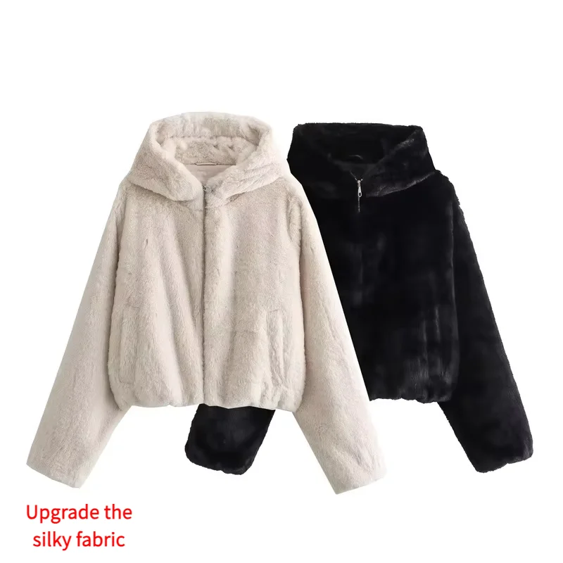 Women's Winter Jacket Imitation Mink Fur Coat Autumn Winter Sewing Jacket Thick Coat Pocket Zipper Long Sleeve Warm Loose Top