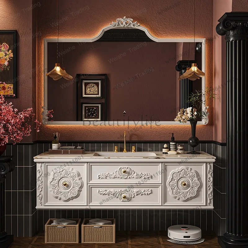 Oak retro bathroom cabinet combination toilet washbasin cabinet smart mirror cabinet