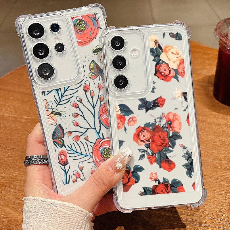 White Flower Phone Case For Samsung Galaxy A36 A56 A16 A55 A54 A15 5G S25 Edge S24 FE S25 S24 S23 Ultra S22 Plus Clear TPU Cover